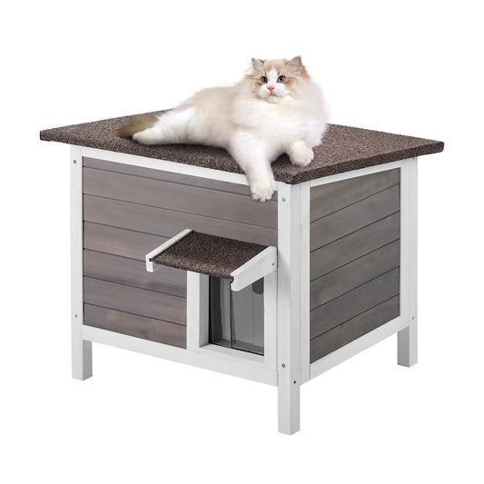 SucceBuy Outdoor Cat House Weatherproof, Feral Cat Shelter for Cat Outdoor Wooden Cat Rabbit House with All-Round Foam Insulated