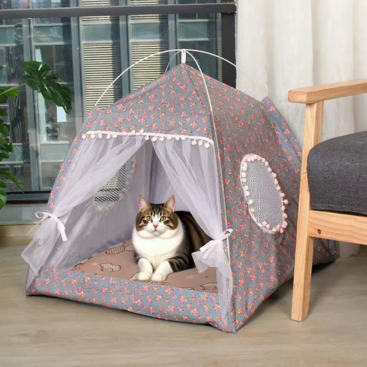 Cat Broken Flower Tent Semi Enclosed Internet Celebrity Tent Nest Universal For All Seasons Pet Supplies Summer Dog And Cat Nest
